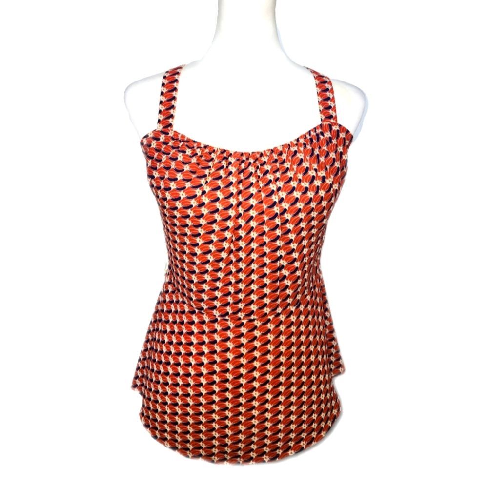 CAbi Style #778 Dream Day Peplum Tank Top, Back Zipper, Smocked Sides, 8